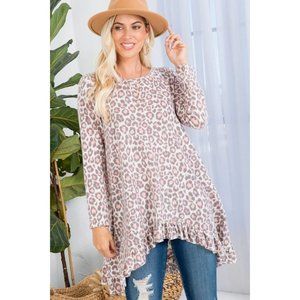 NWT P & Rose Leopard Print Ruffle Hem Hi-Lo Tunic Small